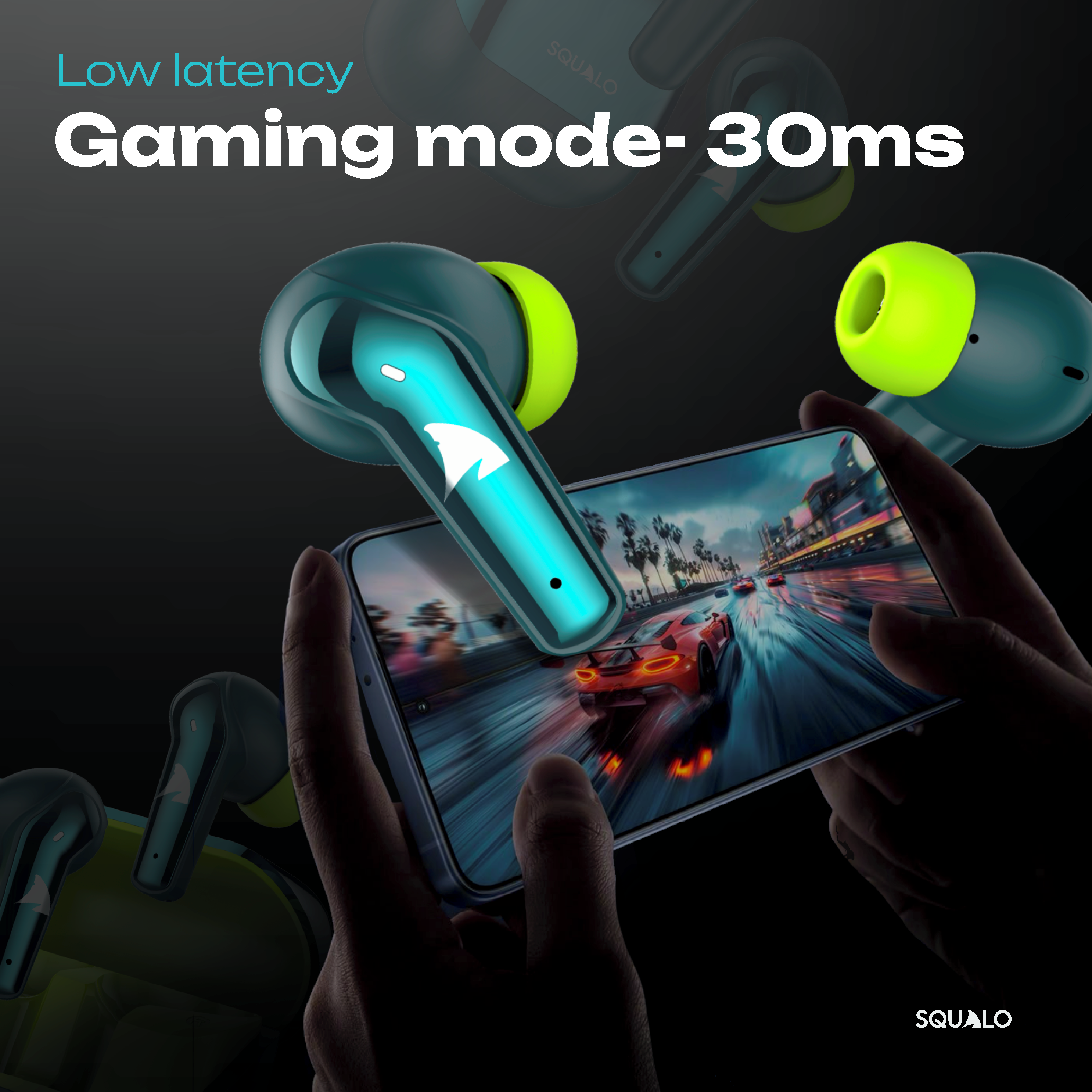 Newly Launched- Squalo FirePods X45 Quad Mic TWS with ENC Mic, Super Extra Bass, Enhanced Gaming Mode