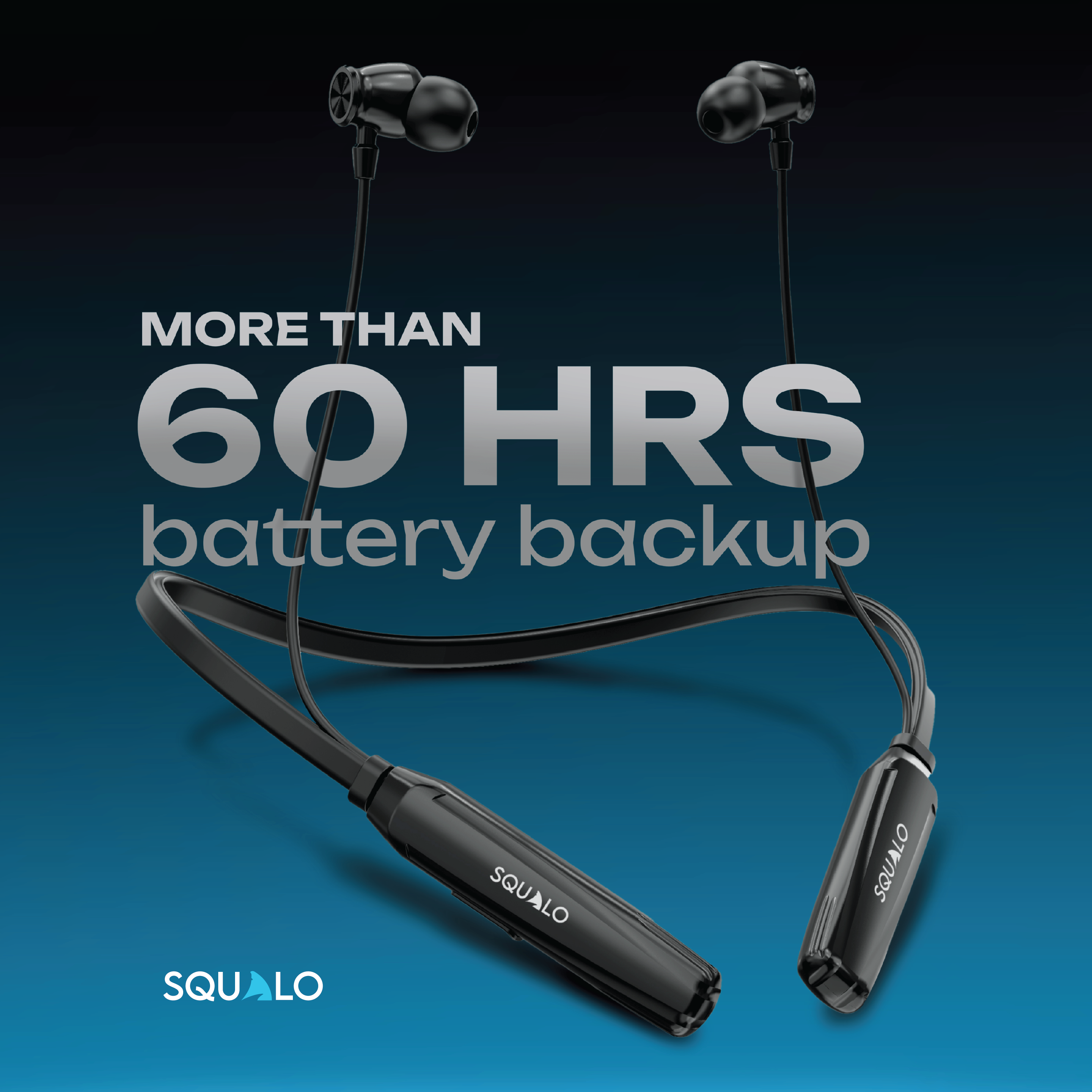 Squalo BassPlugs 500 Neckband Earphones with 60 Hours Playtime, Magnetic On/Off, 13.6mm Dynamic Drivers