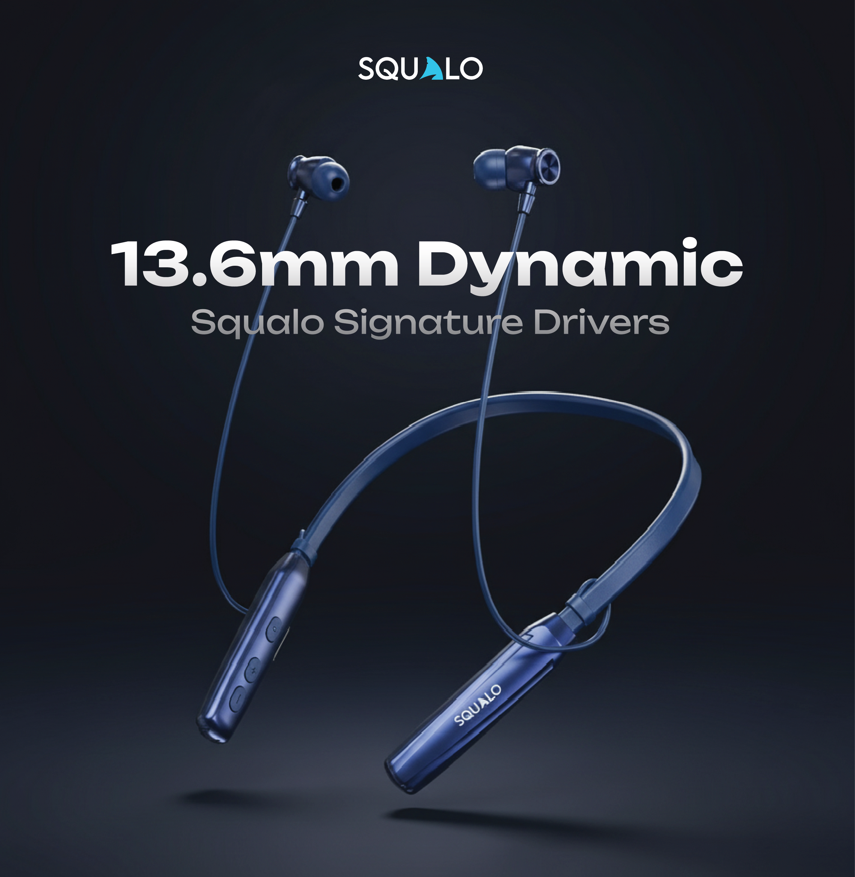 Squalo BassPlugs 500 Neckband Earphones with 60 Hours Playtime, Magnetic On/Off, 13.6mm Dynamic Drivers