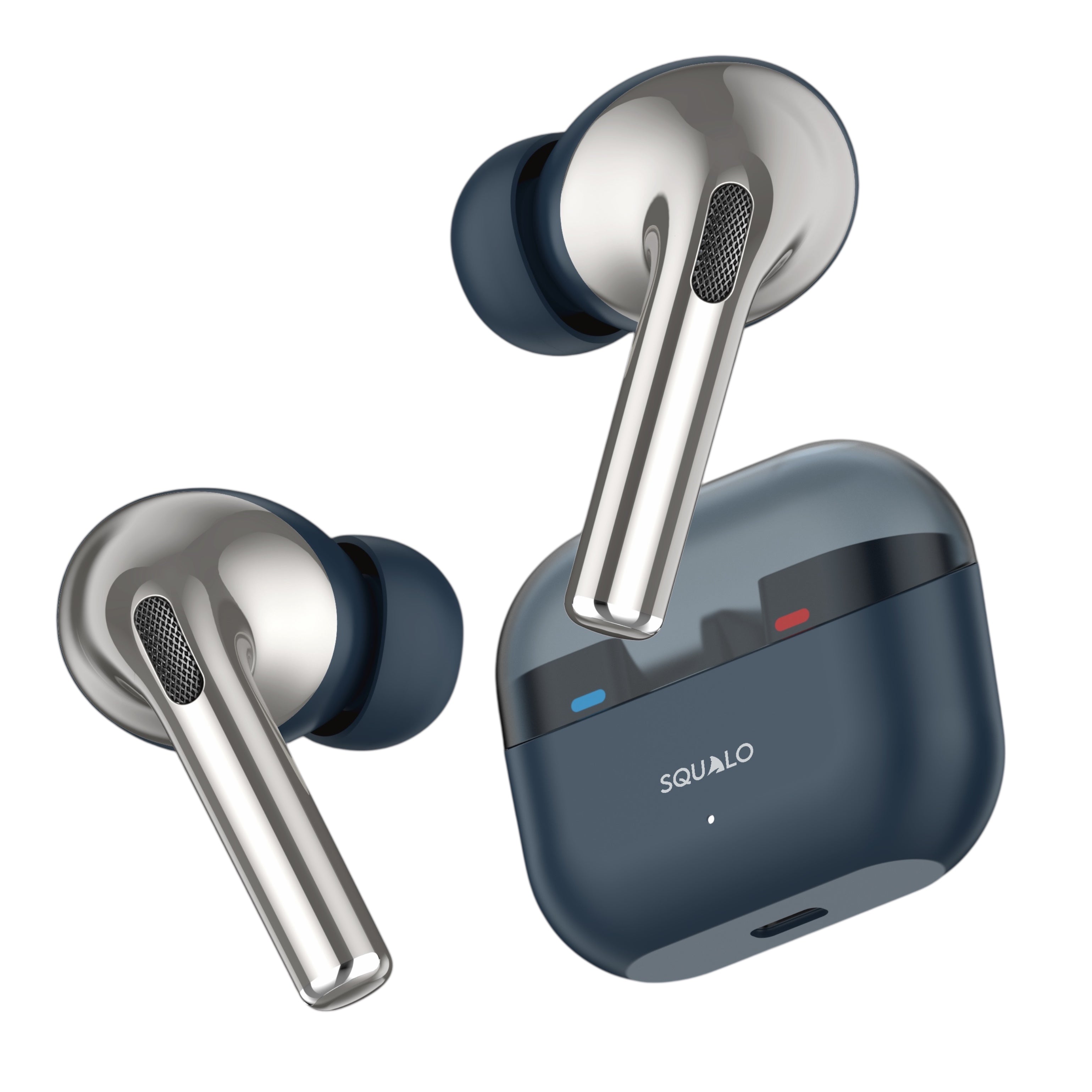 Squalo Onyx Pro Quad Mic TWS with ENC, Premium Chrome Finish , Super Extra Bass, Enhanced Gaming Mode (Made In India)