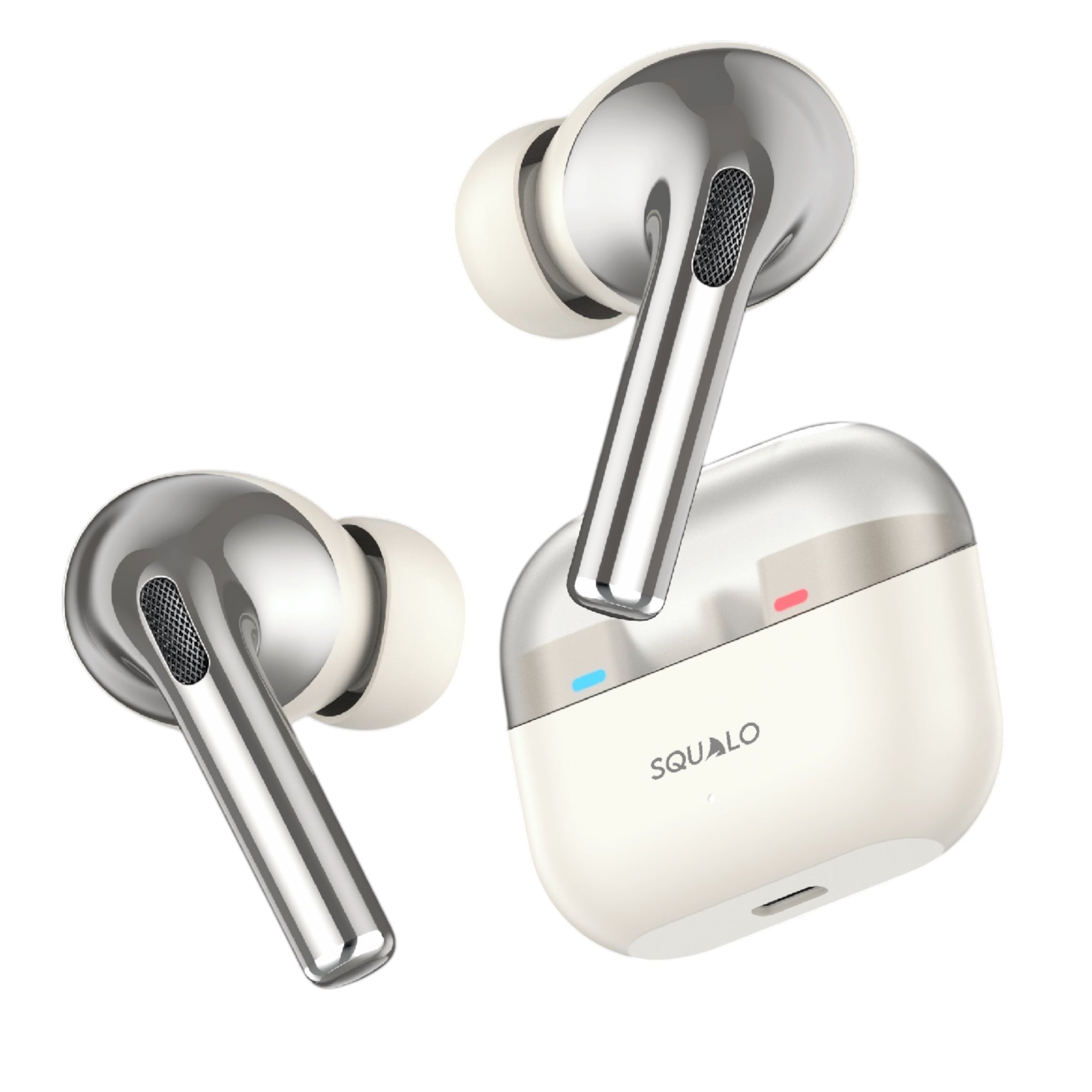 Squalo Onyx Pro Quad Mic TWS with ENC, Premium Chrome Finish , Super Extra Bass, Enhanced Gaming Mode (Made In India)