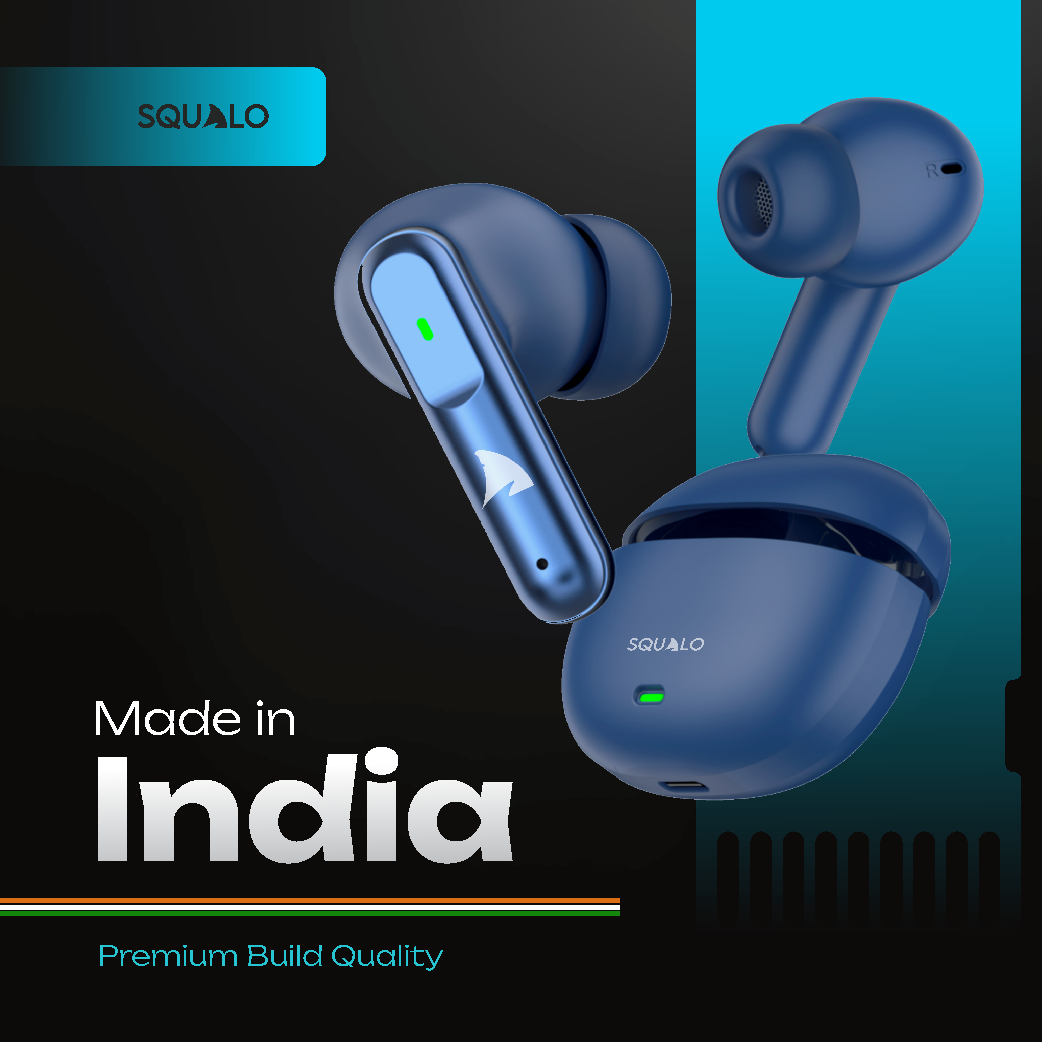 Squalo Lunare Quad Mic TWS with ENC, 13.6mm Drivers for Super Extra Bass, Enhanced Gaming Mode (Made In India)