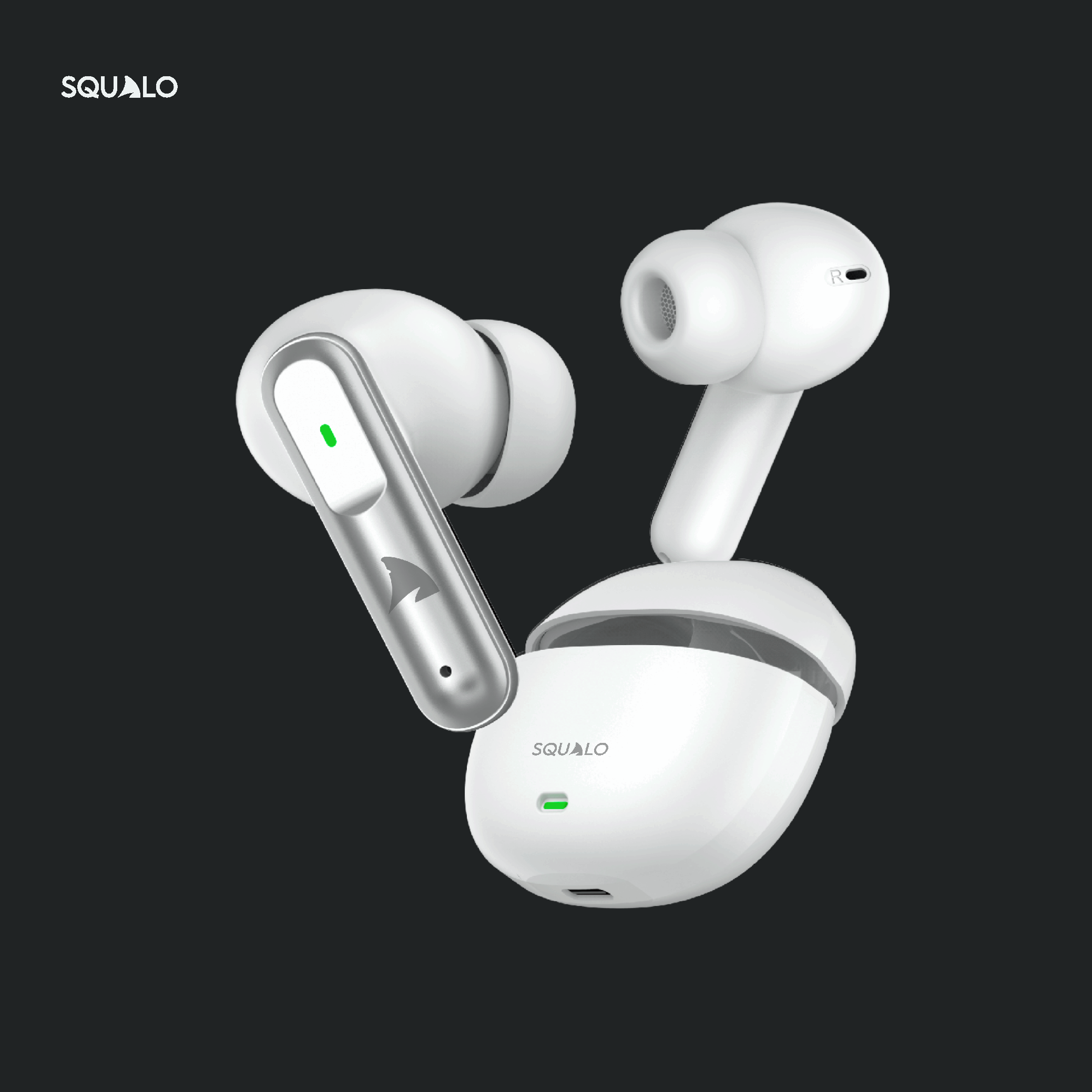 Squalo Lunare Quad Mic TWS with ENC, 13.6mm Drivers for Super Extra Bass, Enhanced Gaming Mode (Made In India)