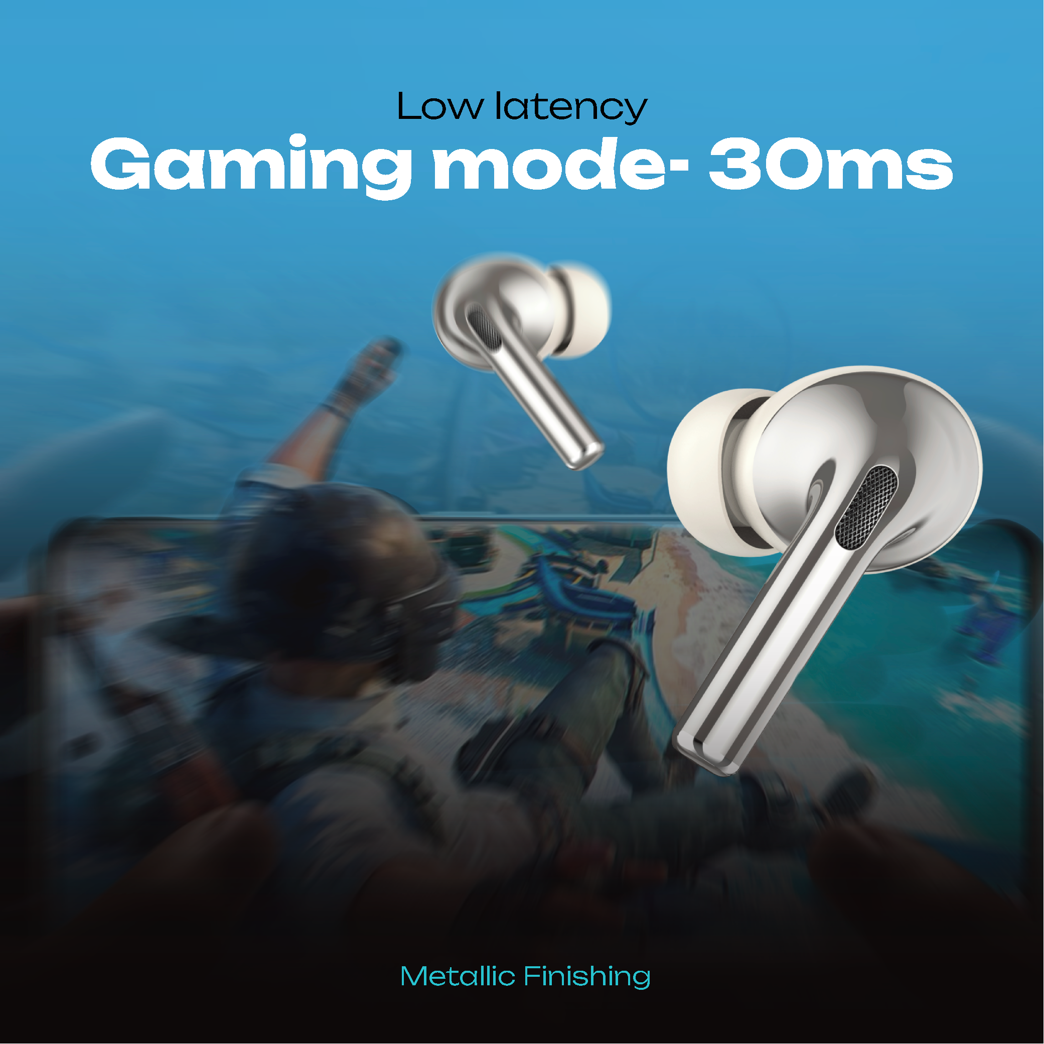 Squalo Onyx Pro Quad Mic TWS with ENC, Premium Chrome Finish , Super Extra Bass, Enhanced Gaming Mode (Made In India)