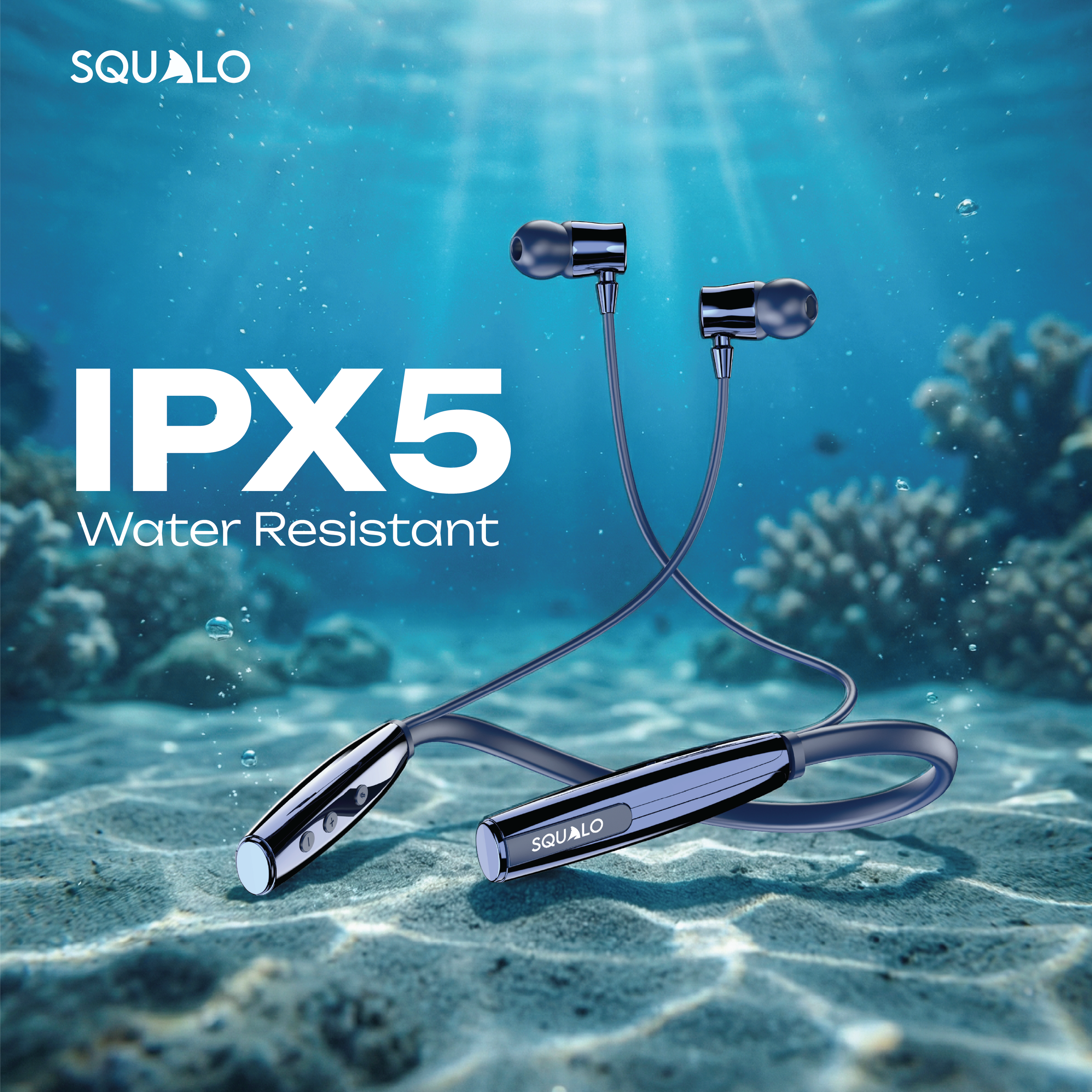 Squalo BassPlugs 700 Neckband Earphones with 70 Hours Playtime, Magnetic On/Off, 13.6mm Dynamic Drivers