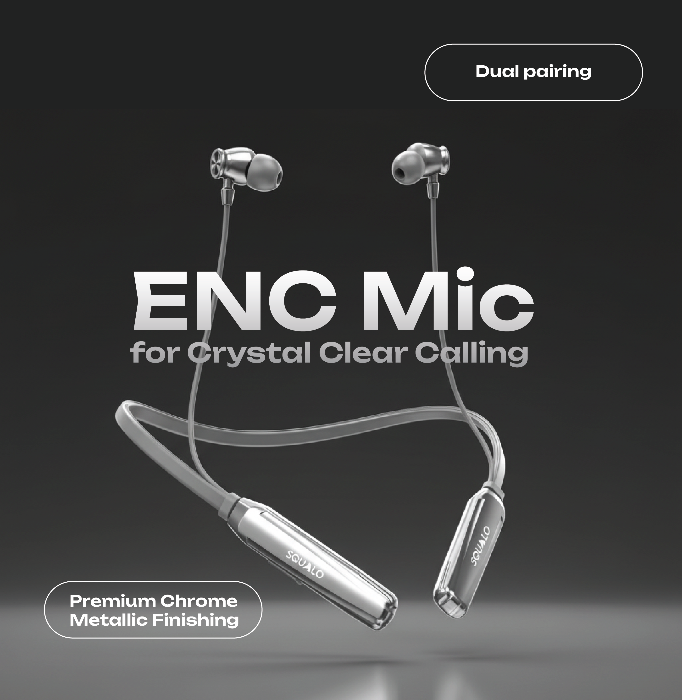 Squalo BassPlugs 500 Neckband Earphones with 60 Hours Playtime, Magnetic On/Off, 13.6mm Dynamic Drivers