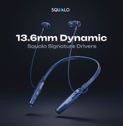 Squalo BassPlugs 500 Neckband Earphones with 60 Hours Playtime, Magnetic On/Off, 13.6mm Dynamic Drivers