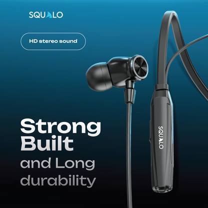 Squalo BassPlugs 500 Neckband Earphones with 60 Hours Playtime, Magnetic On/Off, 13.6mm Dynamic Drivers
