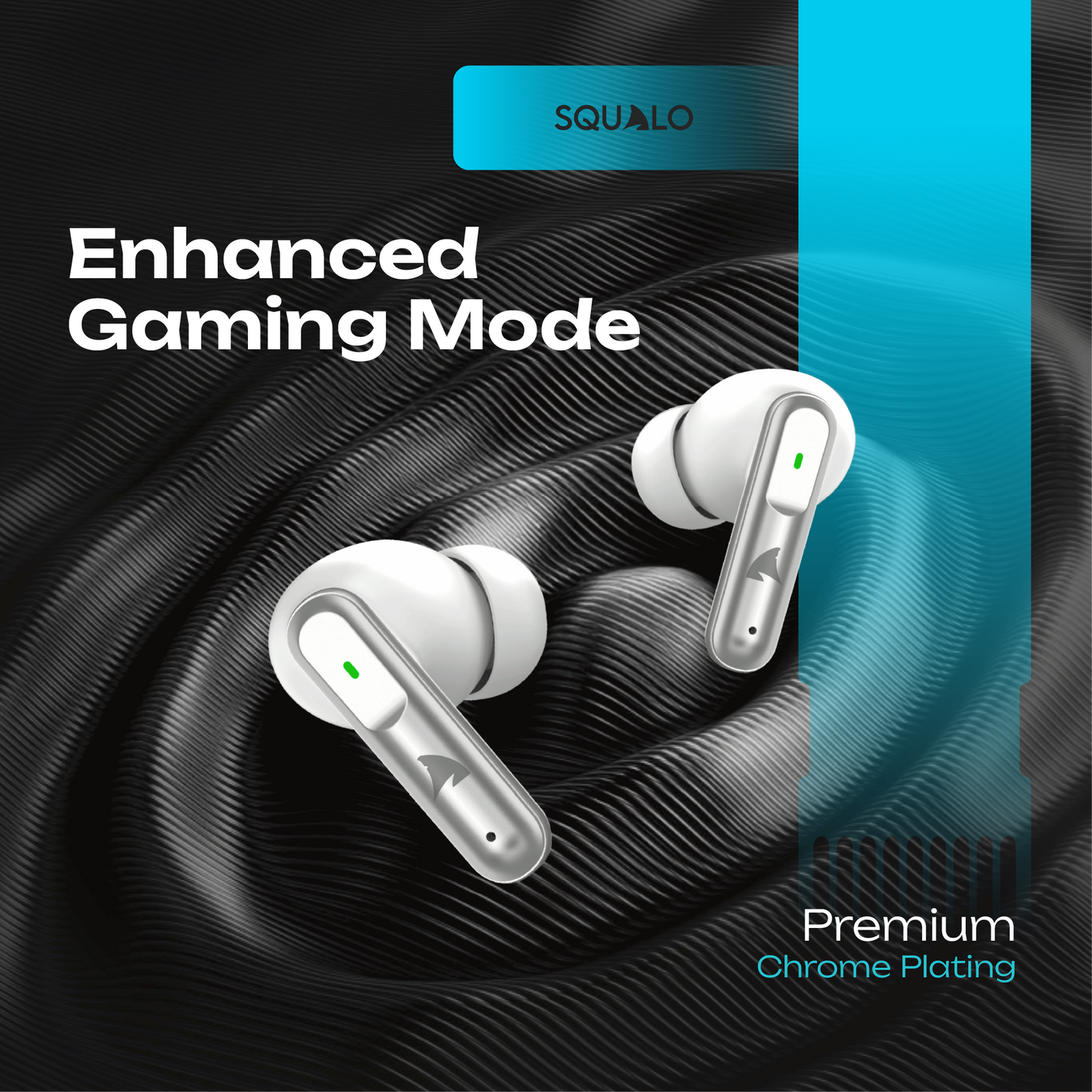 Squalo Lunare Quad Mic TWS with ENC, 13.6mm Drivers for Super Extra Bass, Enhanced Gaming Mode (Made In India)