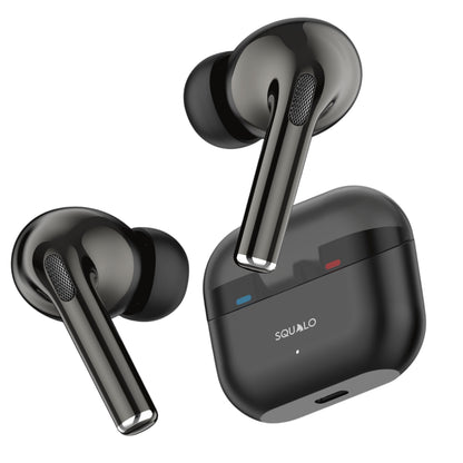 Squalo Onyx Pro Quad Mic TWS with ENC, Premium Chrome Finish , Super Extra Bass, Enhanced Gaming Mode (Made In India)