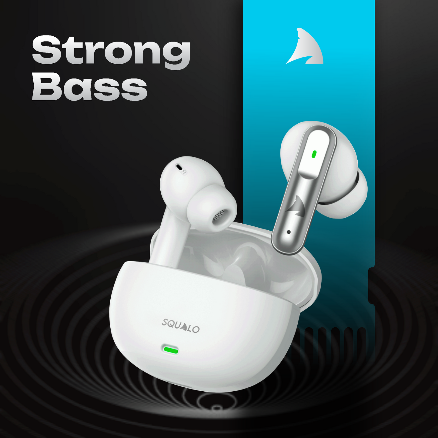 Squalo Lunare Quad Mic TWS with ENC, 13.6mm Drivers for Super Extra Bass, Enhanced Gaming Mode (Made In India)