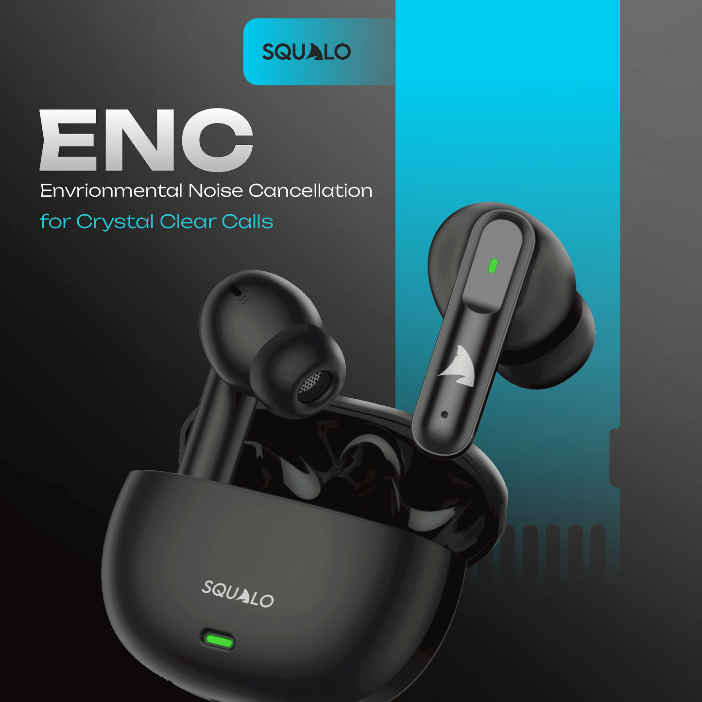Squalo Lunare Quad Mic TWS with ENC, 13.6mm Drivers for Super Extra Bass, Enhanced Gaming Mode (Made In India)