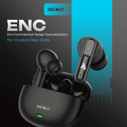 Squalo Lunare Quad Mic TWS with ENC, 13.6mm Drivers for Super Extra Bass, Enhanced Gaming Mode (Made In India)
