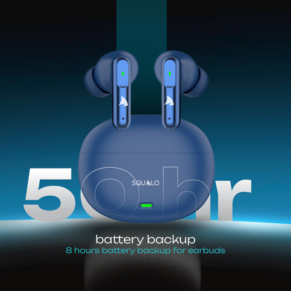 Squalo Lunare Quad Mic TWS with ENC, 13.6mm Drivers for Super Extra Bass, Enhanced Gaming Mode (Made In India)