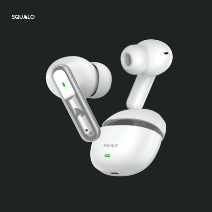 Squalo Lunare Quad Mic TWS with ENC, 13.6mm Drivers for Super Extra Bass, Enhanced Gaming Mode (Made In India)