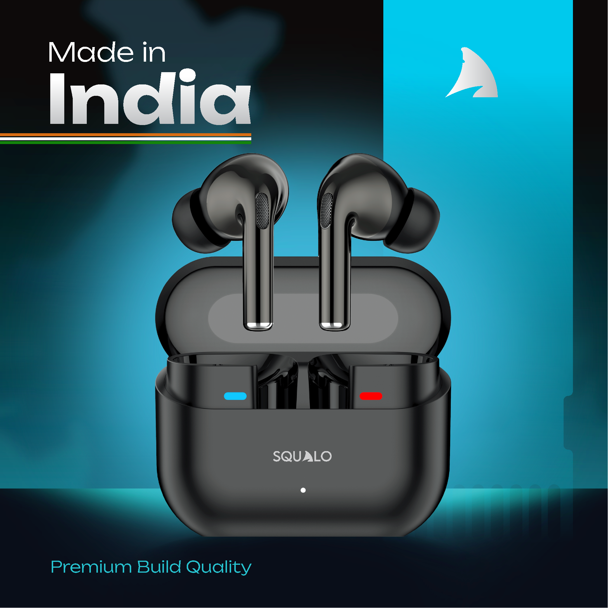Squalo Onyx Pro Quad Mic TWS with ENC, Premium Chrome Finish , Super Extra Bass, Enhanced Gaming Mode (Made In India)