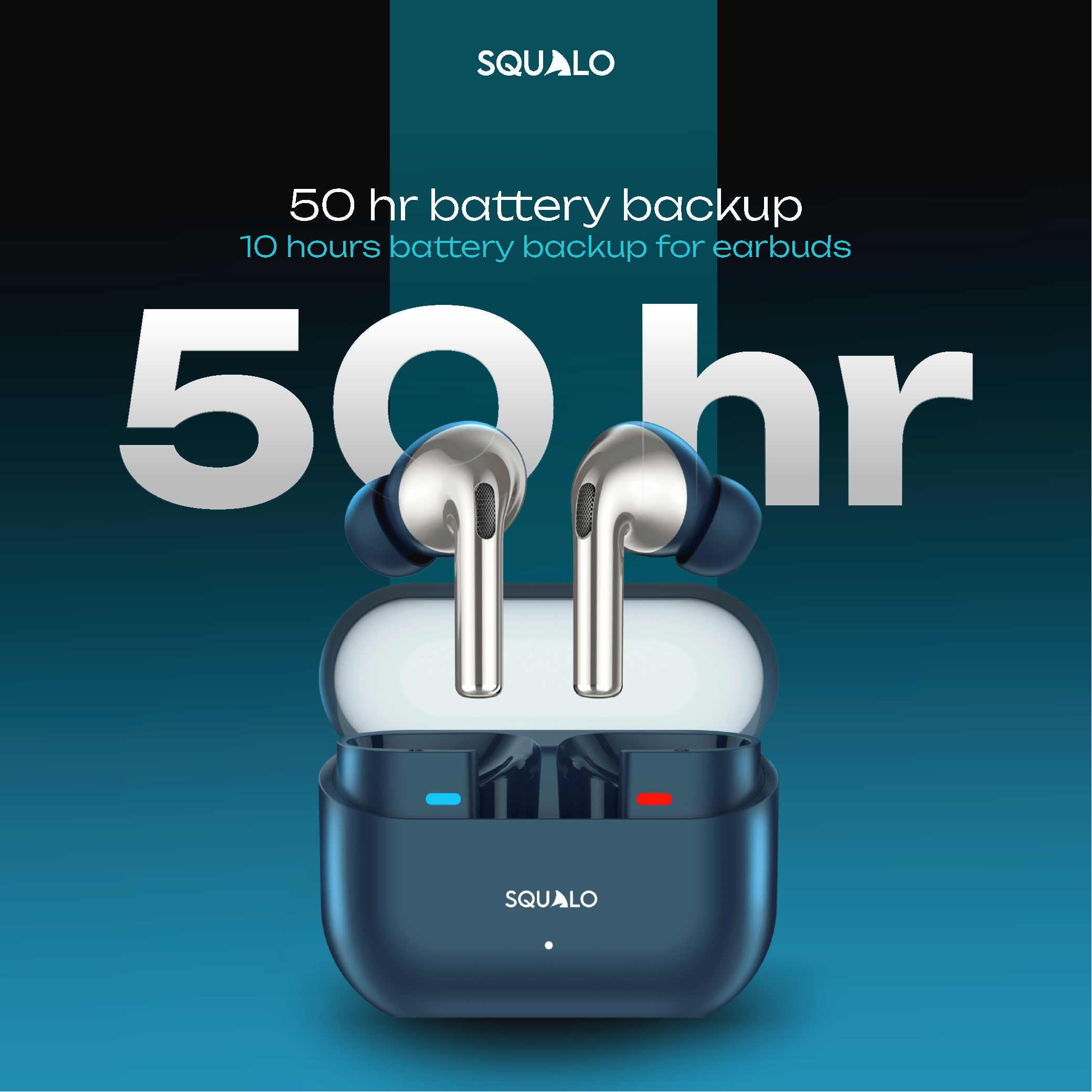 Squalo Onyx Pro Quad Mic TWS with ENC, Premium Chrome Finish , Super Extra Bass, Enhanced Gaming Mode (Made In India)