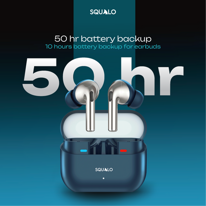 Squalo Onyx Pro Quad Mic TWS with ENC, Premium Chrome Finish , Super Extra Bass, Enhanced Gaming Mode (Made In India)