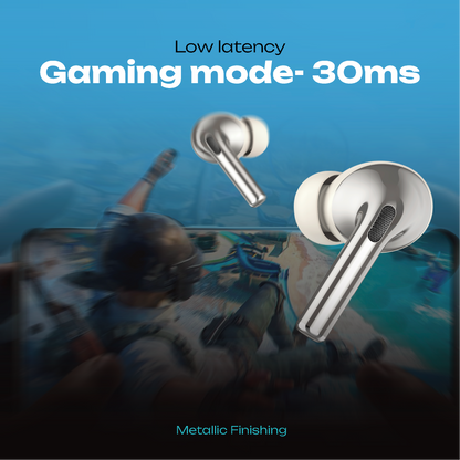 Squalo Onyx Pro Quad Mic TWS with ENC, Premium Chrome Finish , Super Extra Bass, Enhanced Gaming Mode (Made In India)