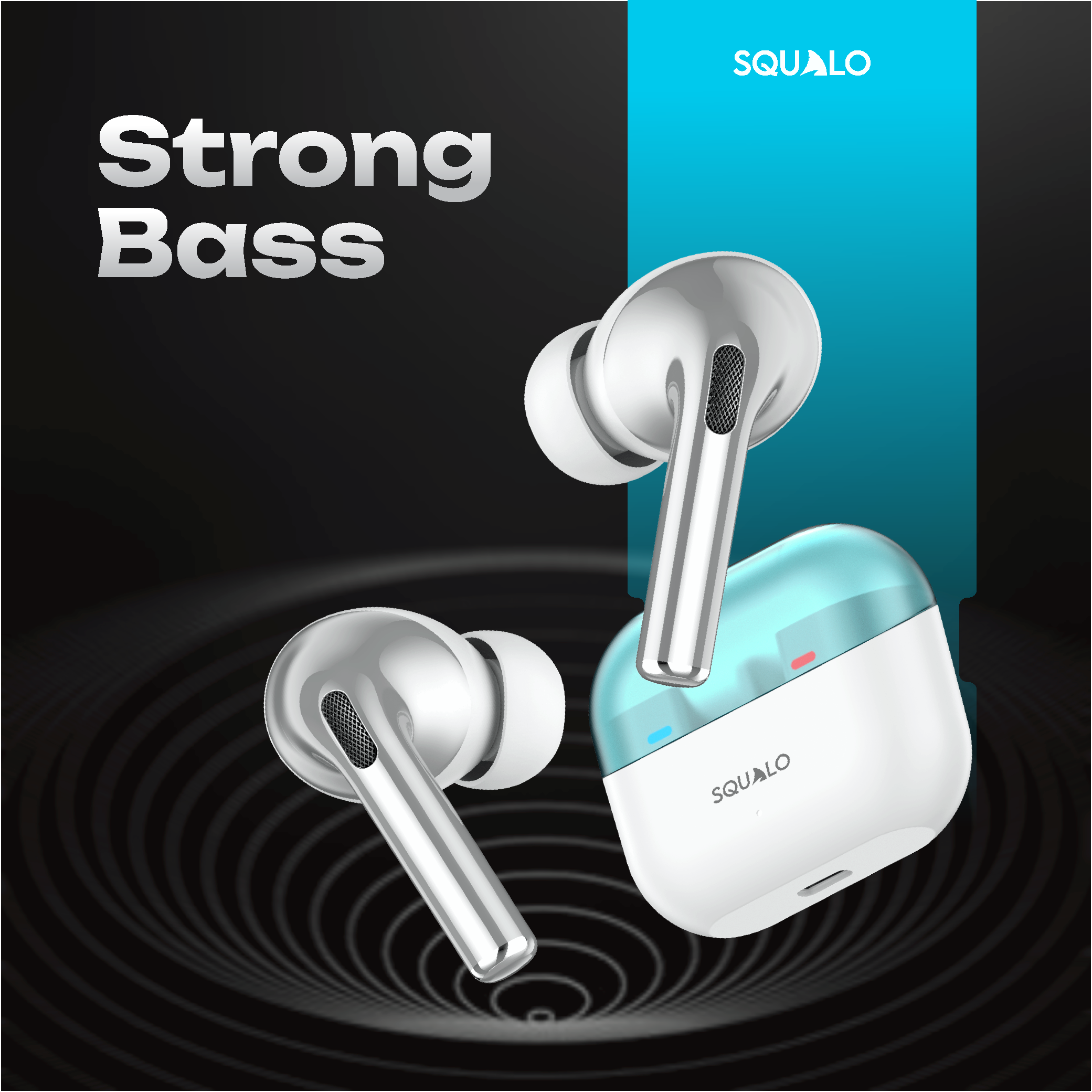 Squalo Onyx Pro Quad Mic TWS with ENC, Premium Chrome Finish , Super Extra Bass, Enhanced Gaming Mode (Made In India)