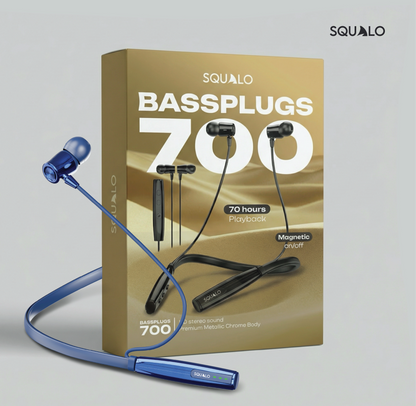 Squalo BassPlugs 700 Neckband Earphones with 70 Hours Playtime, Magnetic On/Off, 13.6mm Dynamic Drivers