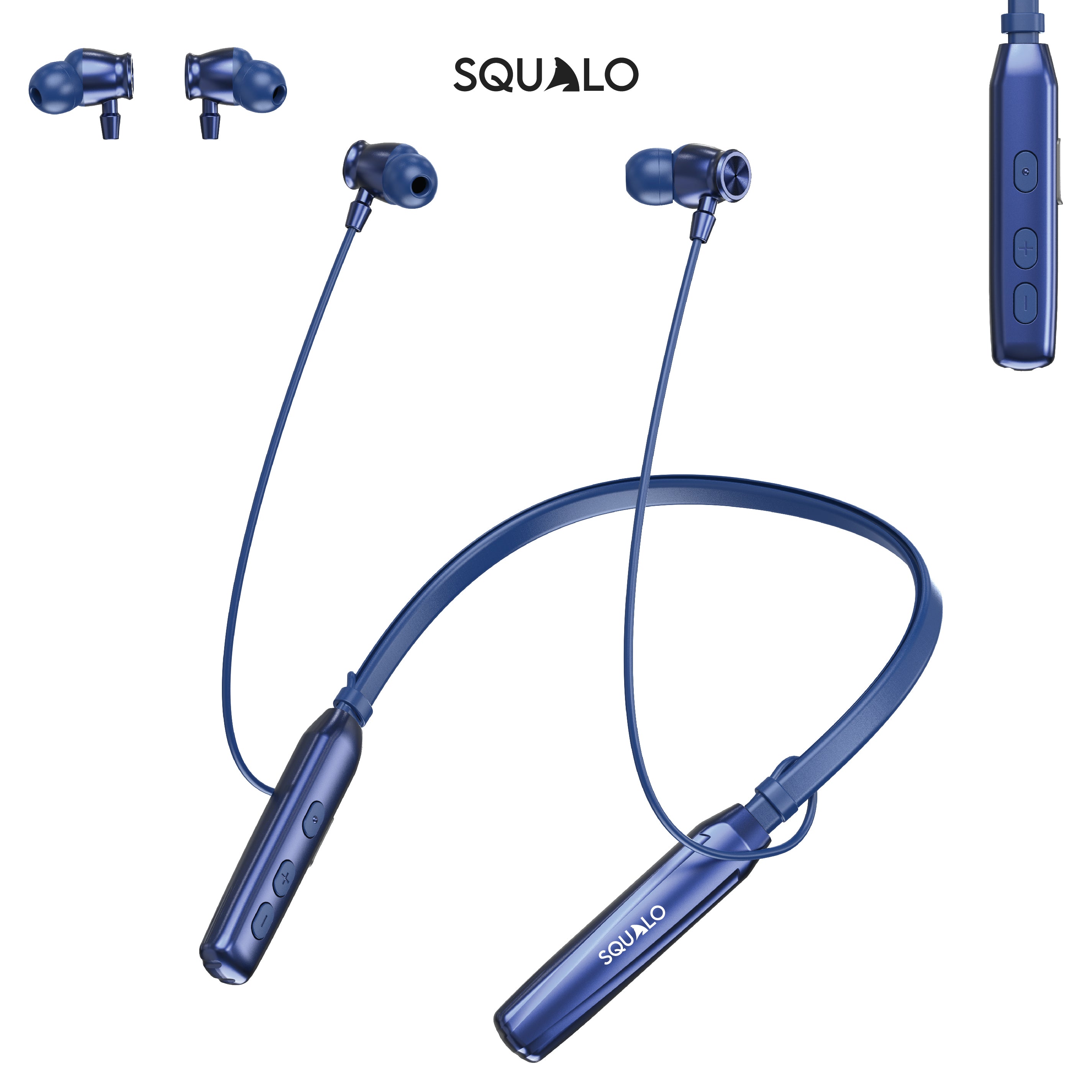 Squalo BassPlugs 500 Neckband Earphones with 60 Hours Playtime, Magnetic On/Off, 13.6mm Dynamic Drivers