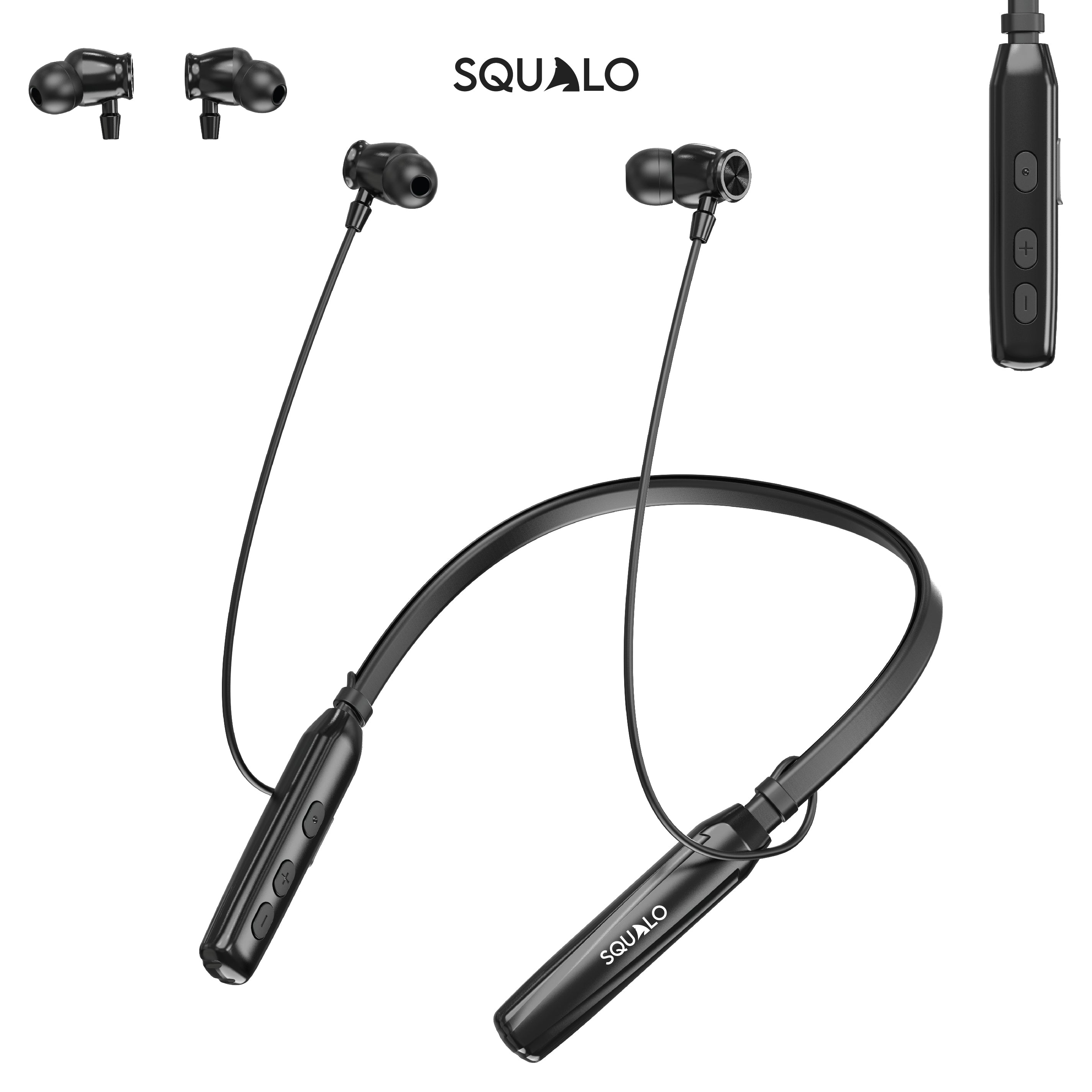 Squalo BassPlugs 500 Neckband Earphones with 60 Hours Playtime, Magnetic On/Off, 13.6mm Dynamic Drivers
