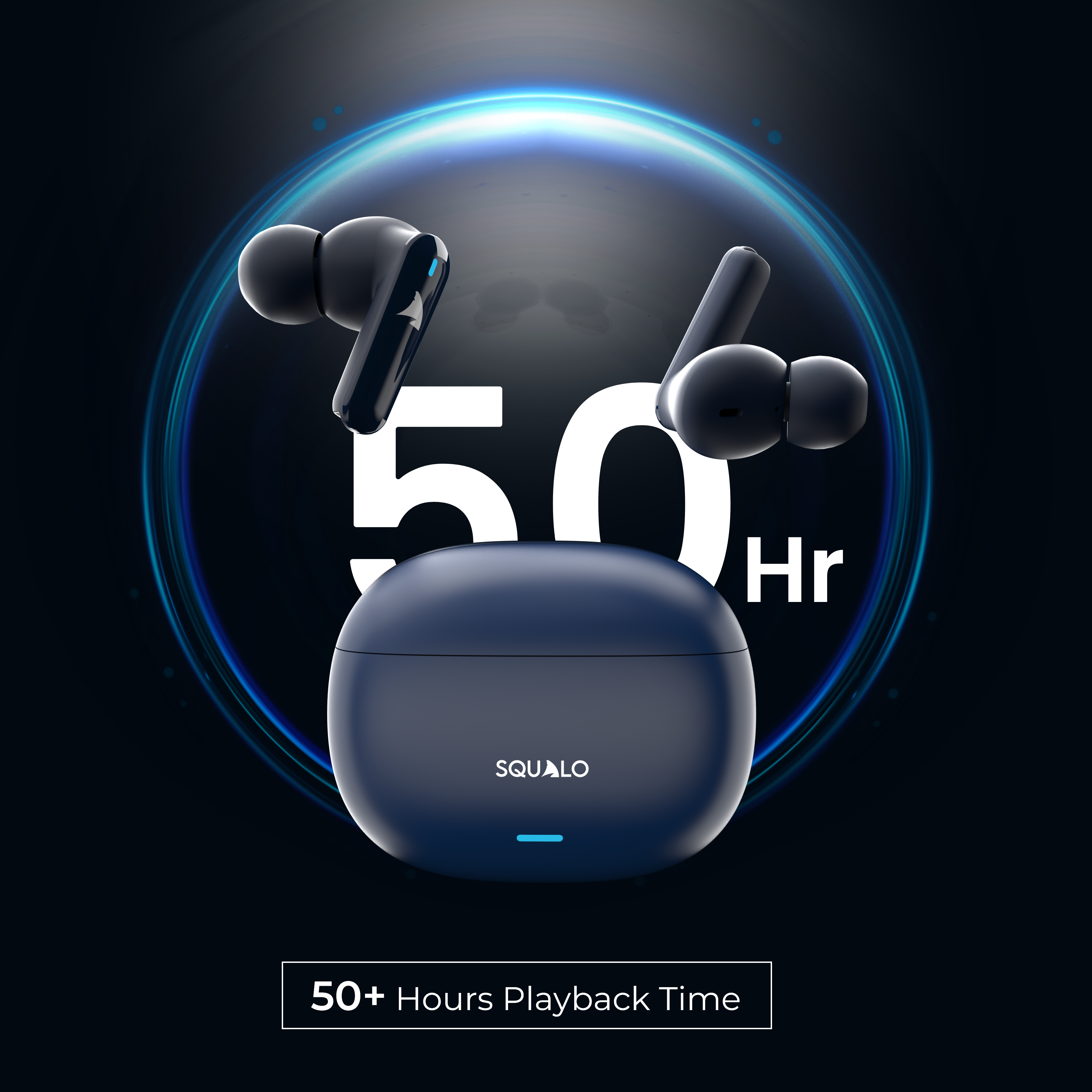 Squalo Onyx Quad Mic TWS with ENC, Super Extra Bass, Fast Charging and Gaming Mode (Made In India)