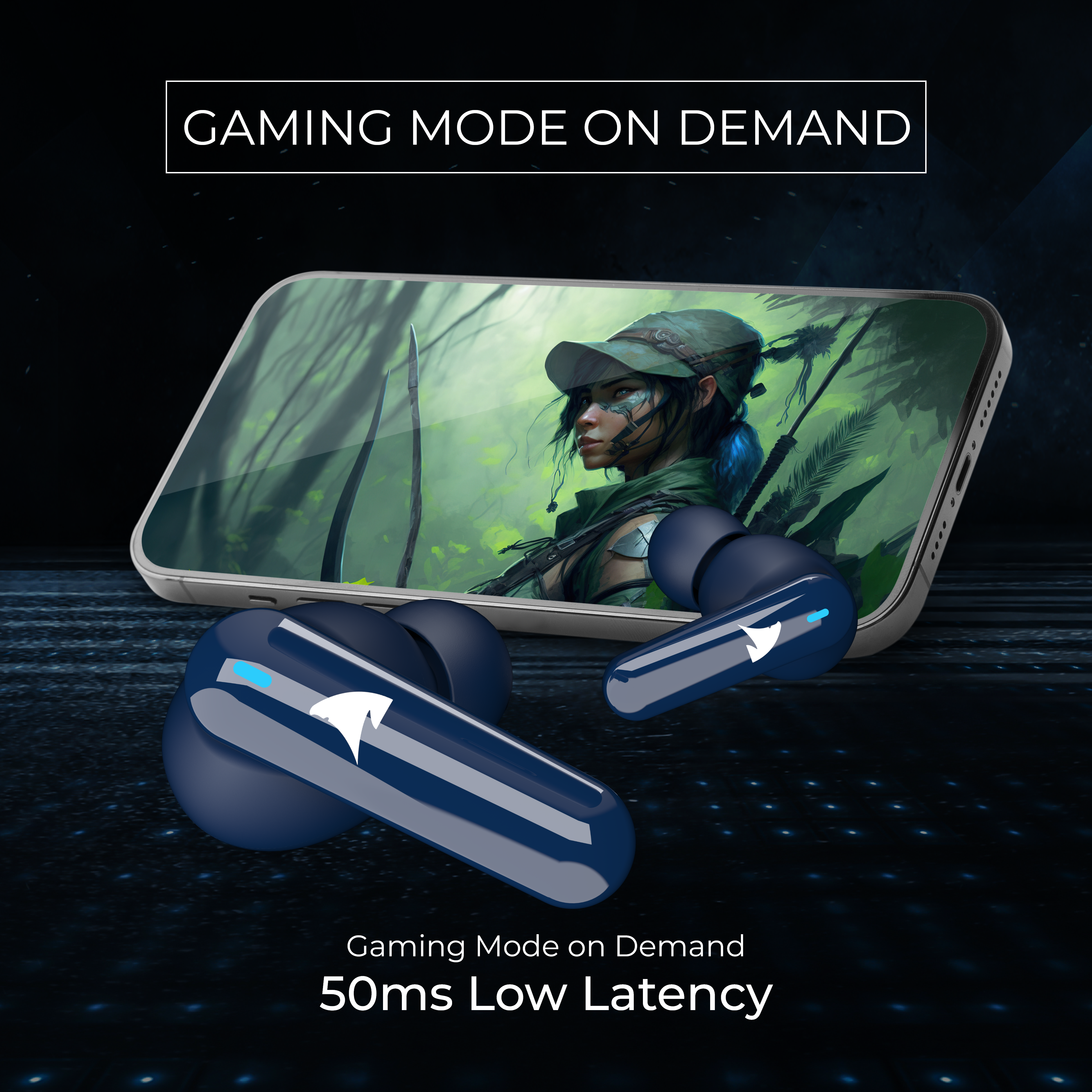 Squalo Onyx Quad Mic TWS with ENC, Super Extra Bass, Fast Charging and Gaming Mode (Made In India)