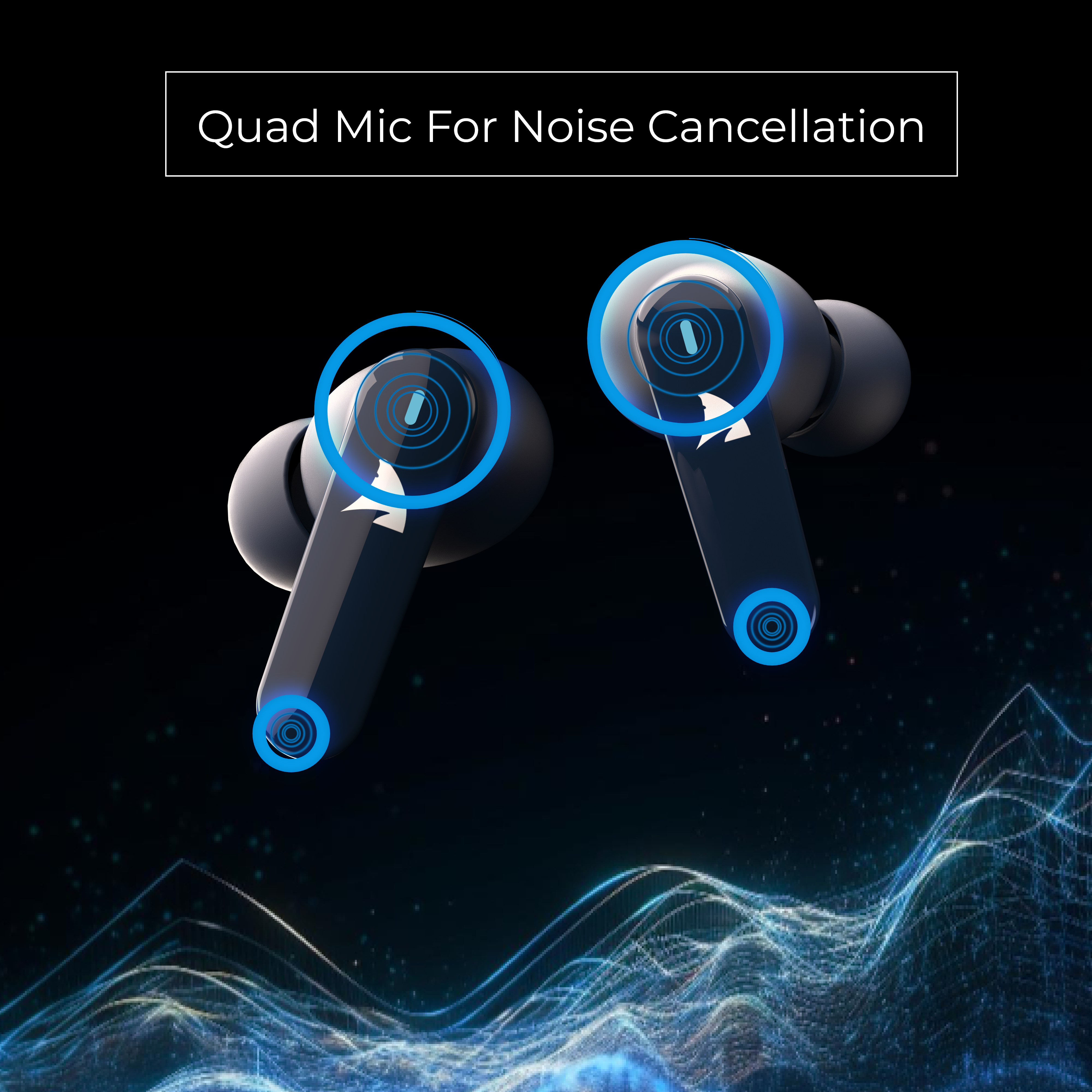 Squalo Onyx Quad Mic TWS with ENC, Super Extra Bass, Fast Charging and Gaming Mode (Made In India)