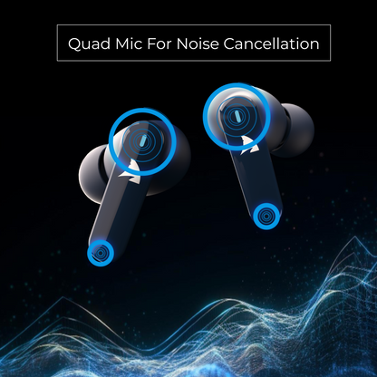 Squalo Onyx Quad Mic TWS with ENC, Super Extra Bass, Fast Charging and Gaming Mode (Powered by TechBolt ,Made In India)