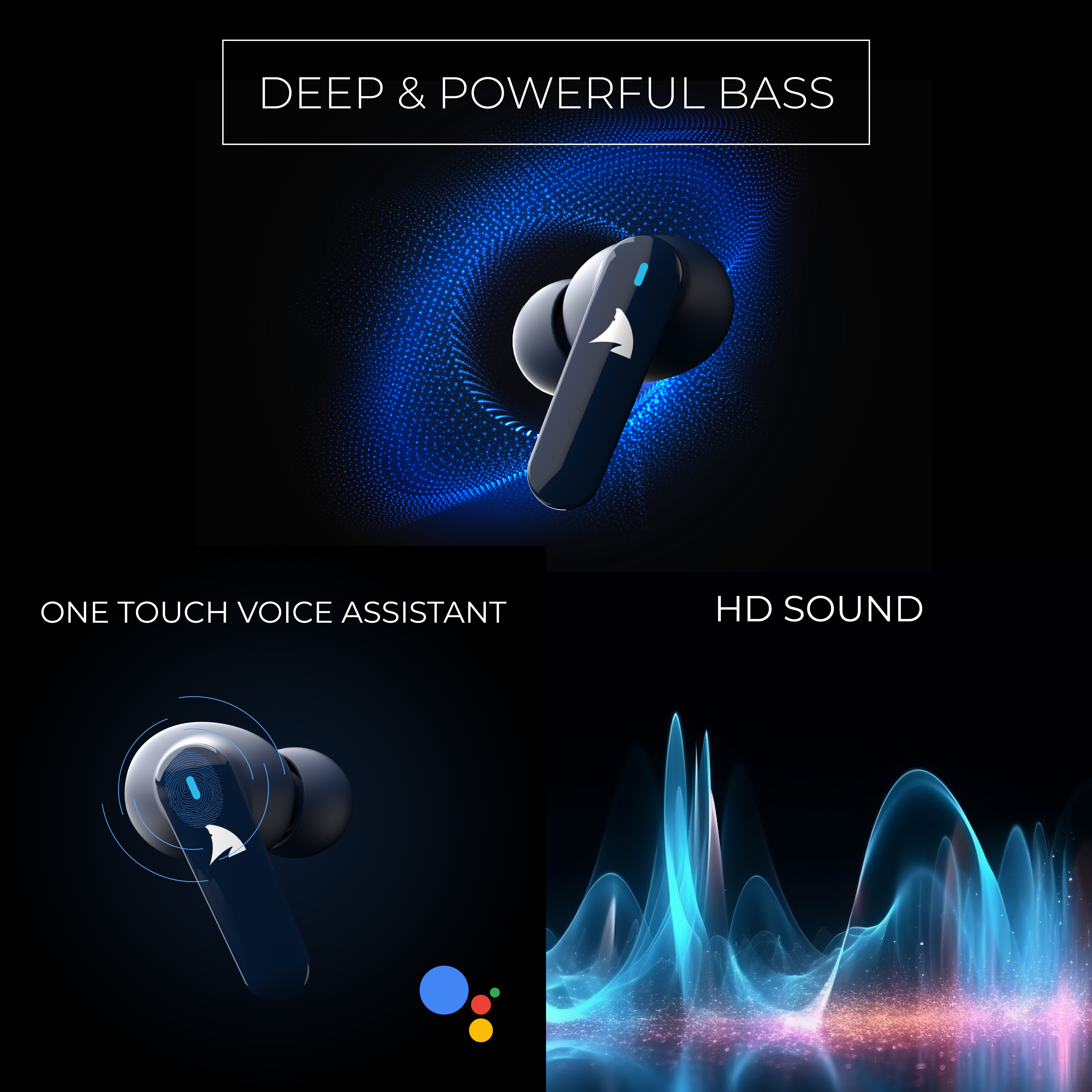 Squalo Onyx Quad Mic TWS with ENC, Super Extra Bass, Fast Charging and Gaming Mode (Made In India)