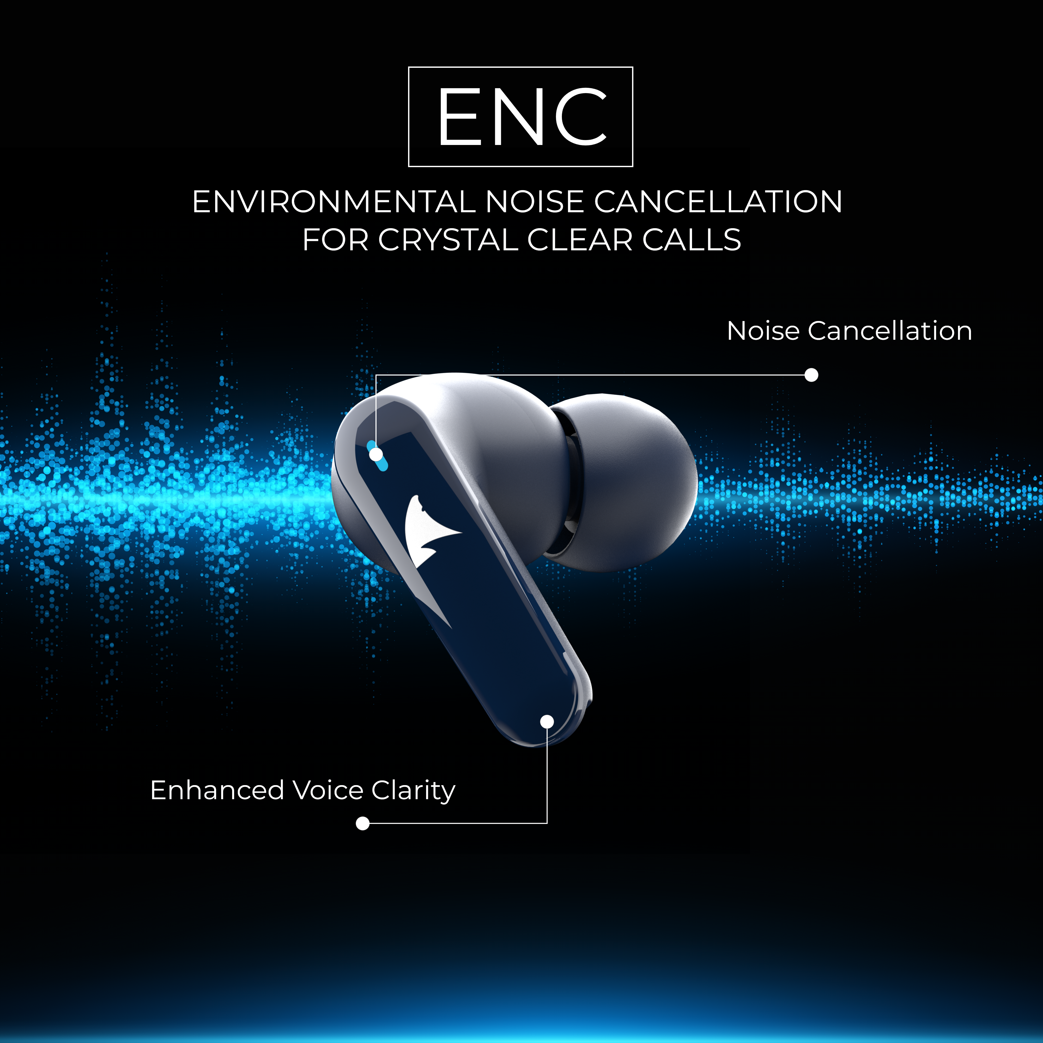 Squalo Onyx Quad Mic TWS with ENC, Super Extra Bass, Fast Charging and Gaming Mode (Made In India)