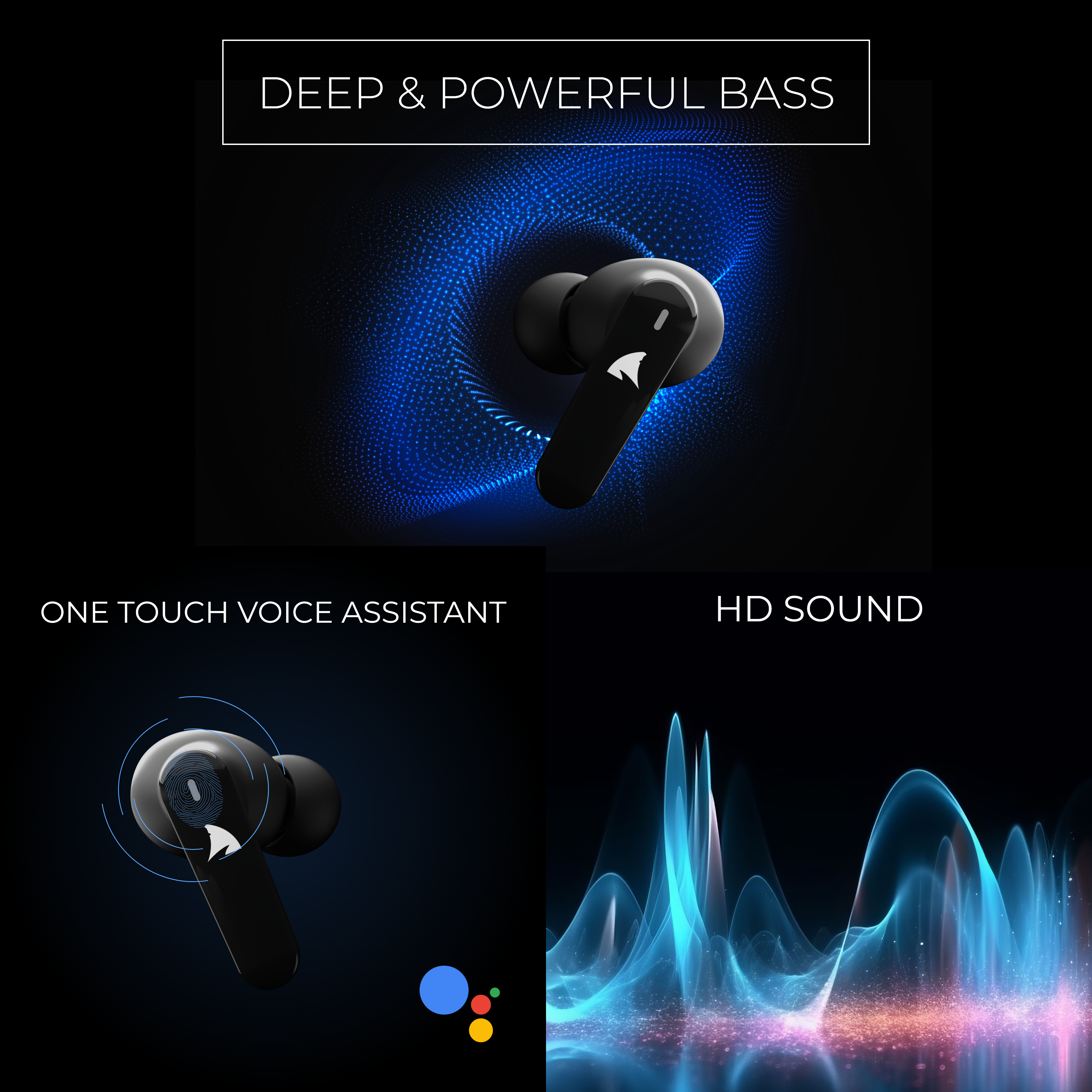 Squalo Onyx Quad Mic TWS with ENC, Super Extra Bass, Fast Charging and Gaming Mode (Made In India)