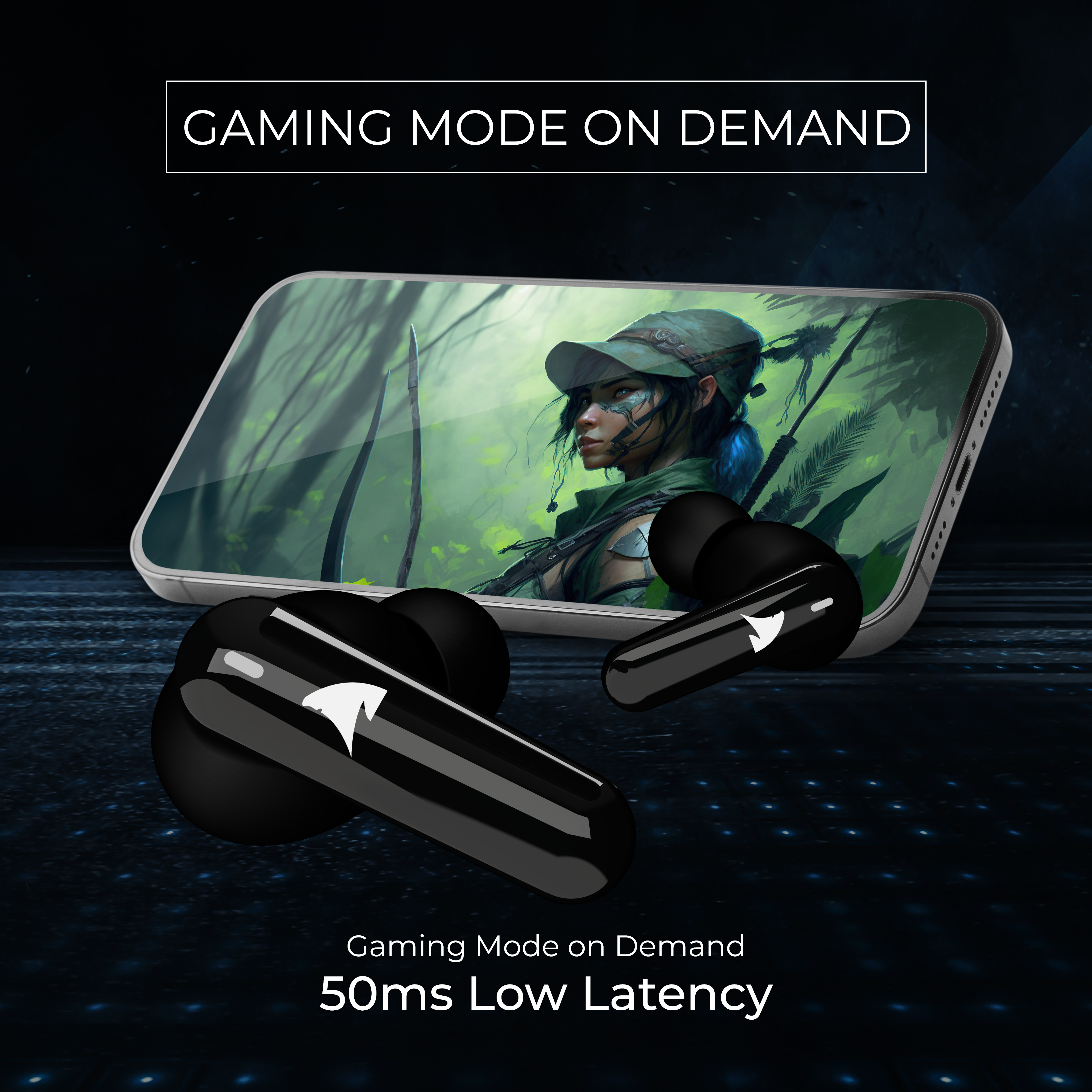 Squalo Onyx Quad Mic TWS with ENC, Super Extra Bass, Fast Charging and Gaming Mode (Made In India)