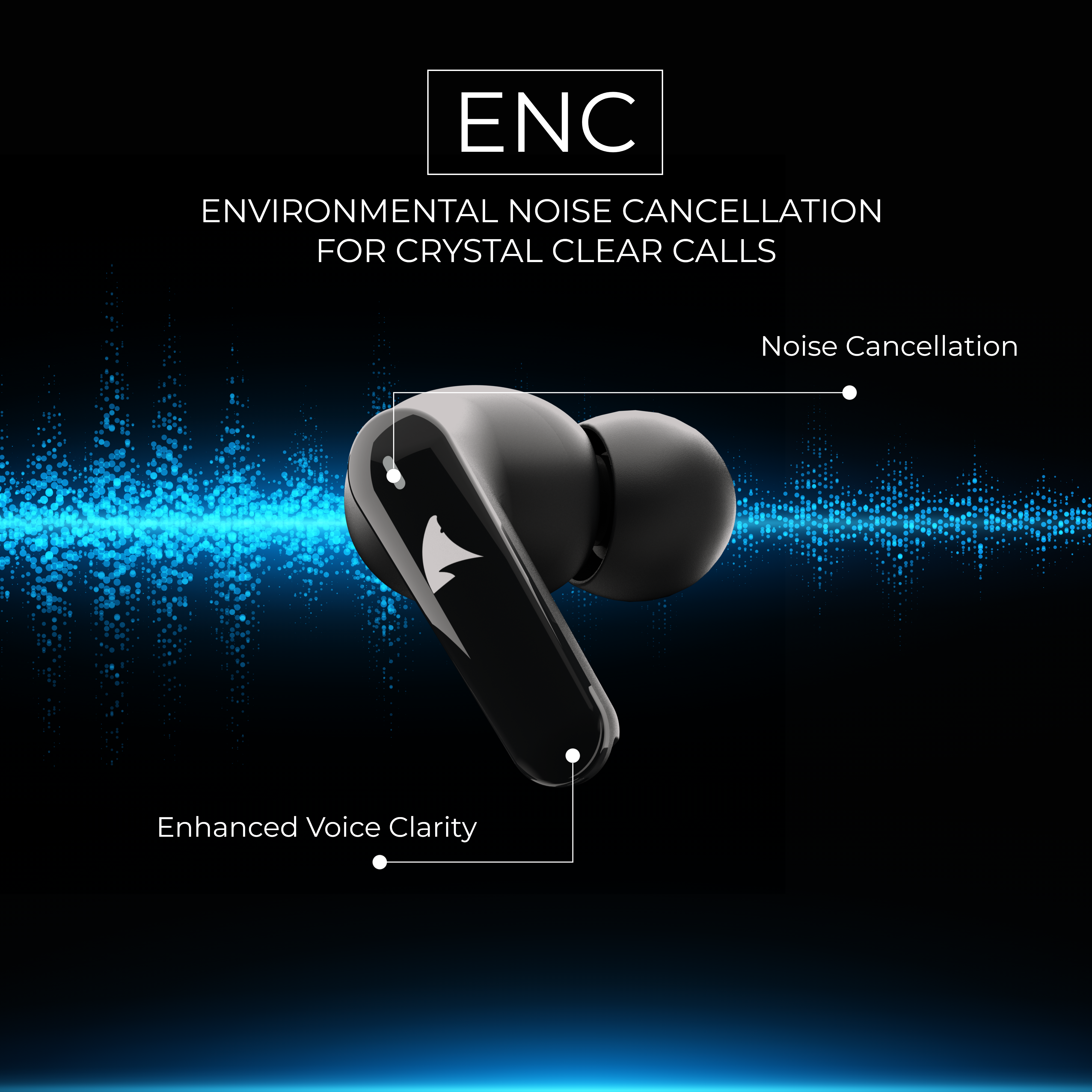 Squalo Onyx Quad Mic TWS with ENC, Super Extra Bass, Fast Charging and Gaming Mode (Made In India)