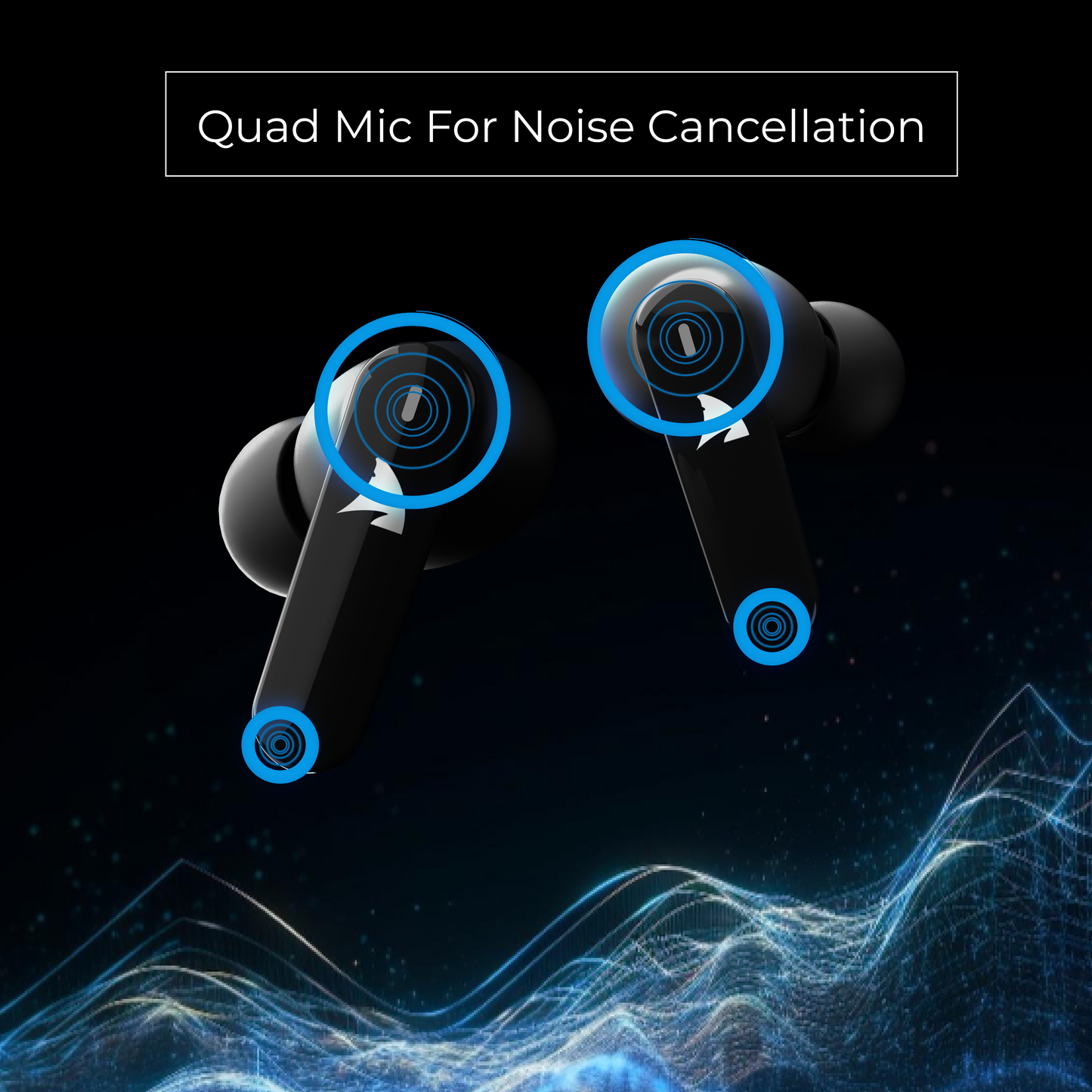 Squalo Onyx Quad Mic TWS with ENC, Super Extra Bass, Fast Charging and Gaming Mode (Powered by TechBolt ,Made In India)