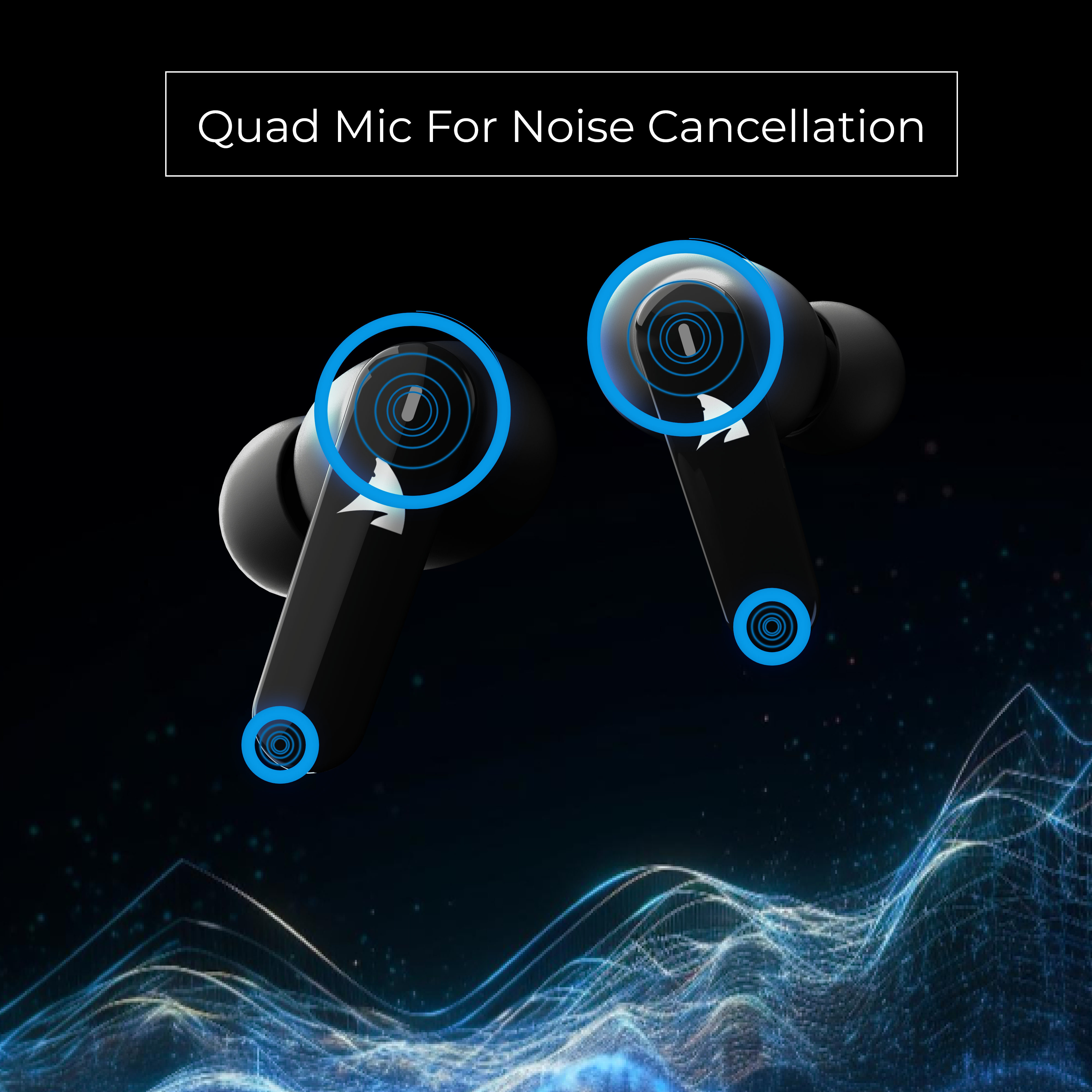 Squalo Onyx Quad Mic TWS with ENC, Super Extra Bass, Fast Charging and Gaming Mode (Made In India)